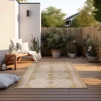 ELLE DECORATION ковер "Merge, внутри и снаружи", прямоугольный, плоского плетения, для дома и улицы, современный, двусторонний ковер, балкон, гостиная 200х290 см, охра