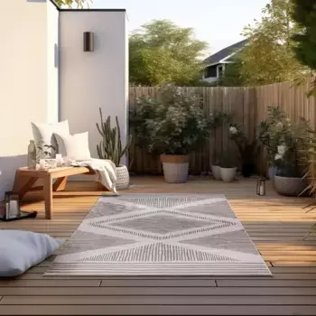 ELLE DECORATION ковер "Ромб, для дома и улицы", прямоугольный, плоского переплетения, для дома и улицы, современный, двусторонний ковер, балкон, гостиная 80х150 см, цвет Linen