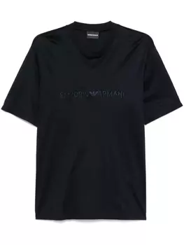Emporio Armani футболка с вышитым логотипом, синий