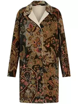 ETRO бархатное пальто с узором пейсли, коричневый