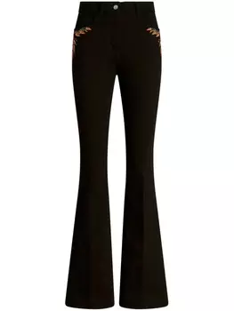 ETRO расклешенные джинсы с вышивкой, черный
