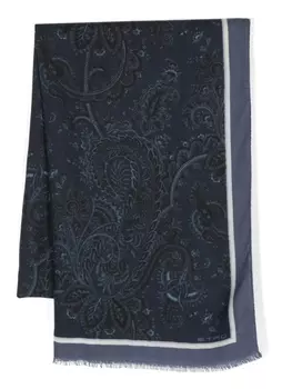 ETRO шарф с бахромой и принтом пейсли, синий