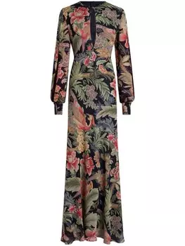 ETRO шелковое макси-платье с цветочным принтом, черный