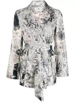 ETRO шелковый жакет с поясом и графичным принтом, белый