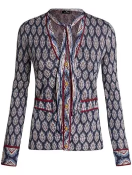 ETRO жаккардовый кардиган с бантом, синий