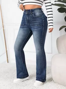EZwear, Облегающие Расклешенные джинсы больших размеров Shein, синий