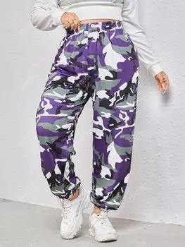 EZwear Спортивные штаны больших размеров, эластичная талия, камуфляжный рисунок Shein, мультиколор