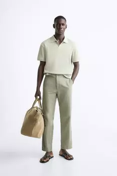 Фактурная рубашка-поло с ребристой отделкой ZARA, светло-зеленый