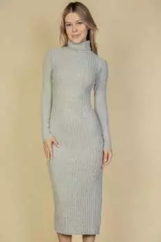 FASHNZFAB Женское платье-свитер с пушистым воротником и разрезом на бедре, светло-серый