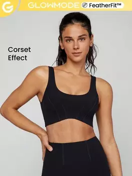 Feather Fit Glow Спортивный бюстгальтер с эффектом корсета Фигура Glowmode, черный