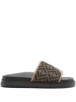 FENDI дутые шлепанцы Diagonal, коричневый