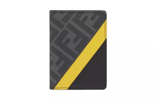 FENDI Хлопковый кошелек-держатель для карт, мужской, черный, серый и желтый