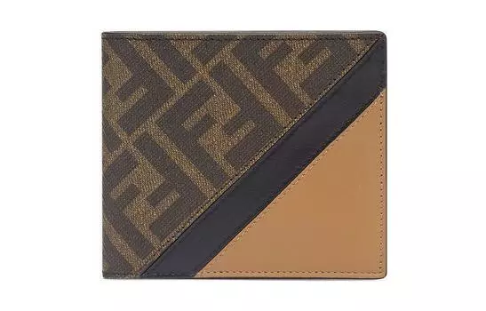 FENDI Кошелек из коровьей кожи в стиле пэчворк, обычный мужской, коричневый
