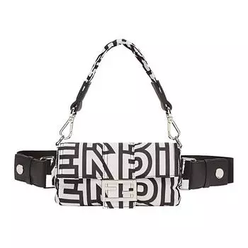 FENDI Сумка-багет из коровьей кожи, поясная сумка для мобильного телефона, мини, мужская, черно-белая
