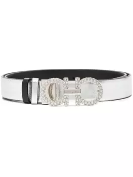 Ferragamo ремень со стразами, серебристый