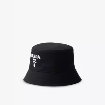 Фирменная широкополая хлопковая шляпа-ведро Prada, черный