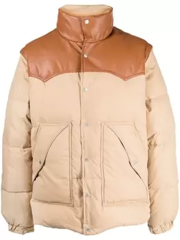 Five Cm colour-block press-stud quilted down jacket, коричневый
