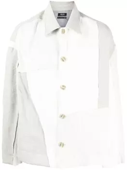 Five Cm patchwork-detail long-sleeved shirt, серый