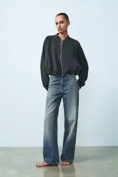 Флисовая куртка-бомбер ZARA, темно-серый