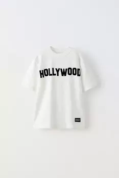 Флокированная футболка hollywood ZARA, устрично-белый