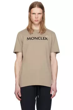 Флокированная хлопковая футболка с логотипом Moncler, бежевый