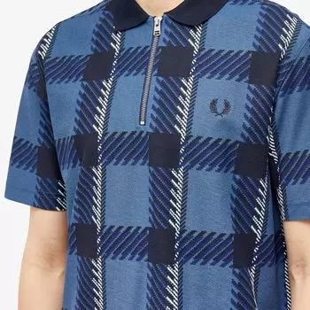Fred Perry Поло с воротником на молнии в клетку Glitch, синий