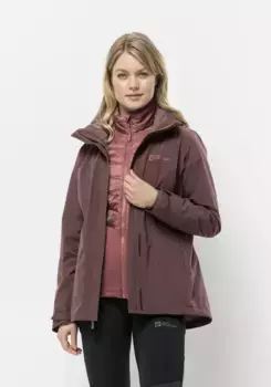 Функциональная куртка 3-в-1 Jack Wolfskin "LUNTAL 3IN1 JKT W", с капюшоном, бордовый