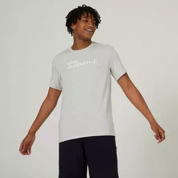Футболка 500 Fitness Regular Crew Neck Хлопок Мужская Серая DOMYOS, Серый