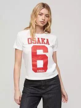 Футболка 90-х с принтом Osaka 6 Cracked Superdry, зимнийбелый/красный