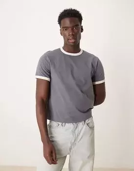 Футболка Abercombie & Fitch с усадкой и принтом рингера синего цвета