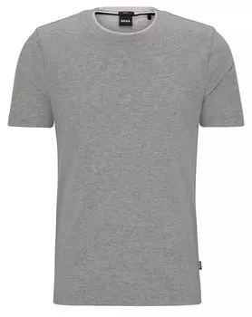 Футболка Boss Slim-fit In Structured Cotton With Double Collar, серый