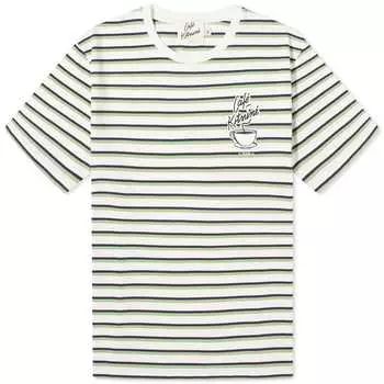 Футболка Cafe Kitsune Coffee Cup Printed Striped Regular, цвет Navy, White & Fox Stripes