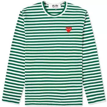 Футболка Comme des Garcons Play Long Sleeve Heart Stripe Logo Tee