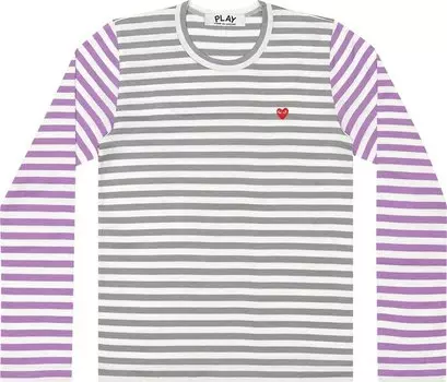 Футболка Comme des Garons PLAY Bi-Color Striped Long-Sleeve Heart T-Shirt 'Grey/Purple', серый