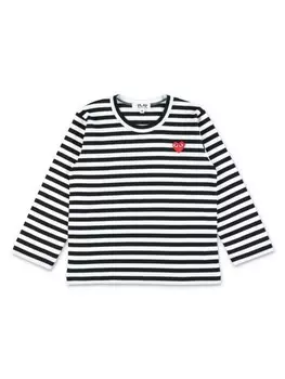 Футболка Comme Des Garons Play Kids с нашивкой в виде сердца в полоску, белый