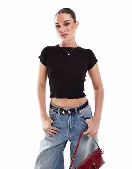Футболка Cotton On облегающая, черного цвета с ажурным узором Cotton:On