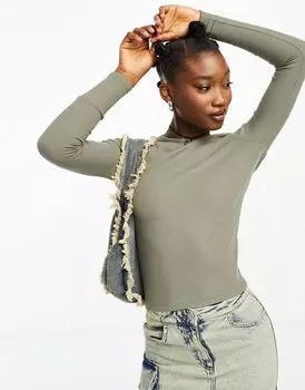 Футболка цвета хаки с длинными рукавами в рубчик Cotton On Cotton:On