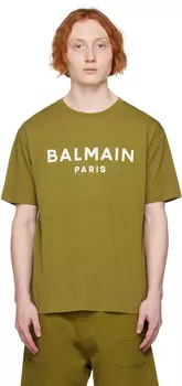 Футболка цвета хаки с принтом Balmain
