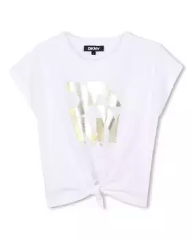 Футболка для девочки из белого хлопка DKNY, белый