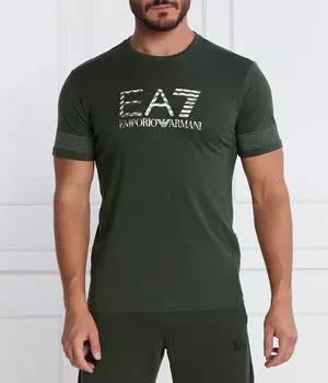 Футболка Ea7 Regular Fit с логотипом, зеленый / белый