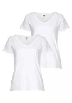 Футболка Fruit of the Loom "Lady-Fit Valueweight с V-образным вырезом", белый