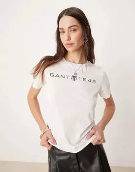 Футболка GANT 1949 с принтом логотипа щита белого цвета