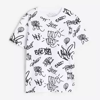 Футболка H&M Printed Cotton, белый