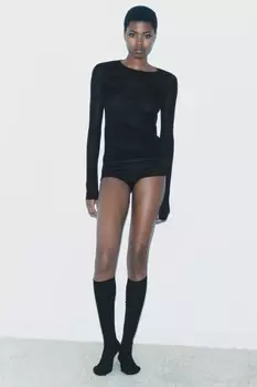 Футболка из 100% шерсти ZARA, черный