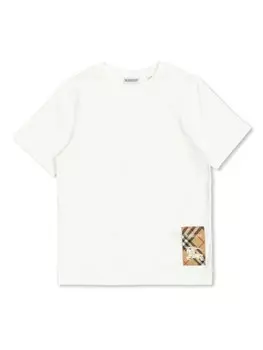 Футболка из хлопка с биркой-чеком Burberry Kids, белый