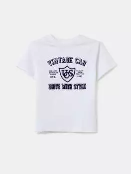 Футболка из хлопка с рикамо и штампом Ovs, цвет optical white