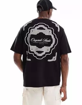 Футболка Jack & Jones oversize с оригинальным принтом на спине черного цвета