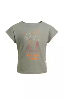 Футболка Jack Wolfskin "TAKE A BREAK T G", для девочек, с милым принтом, цвет Mint Leaf