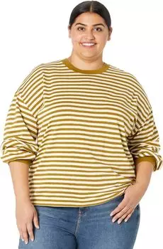Футболка Madewell Plus Supima Cotton Essential Long-Sleeve Tee in Zetta Stripe, цвет Spiced Olive