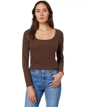 Футболка Madewell Square-Neck Long-Sleeve Crop, цвет Dark Coffee